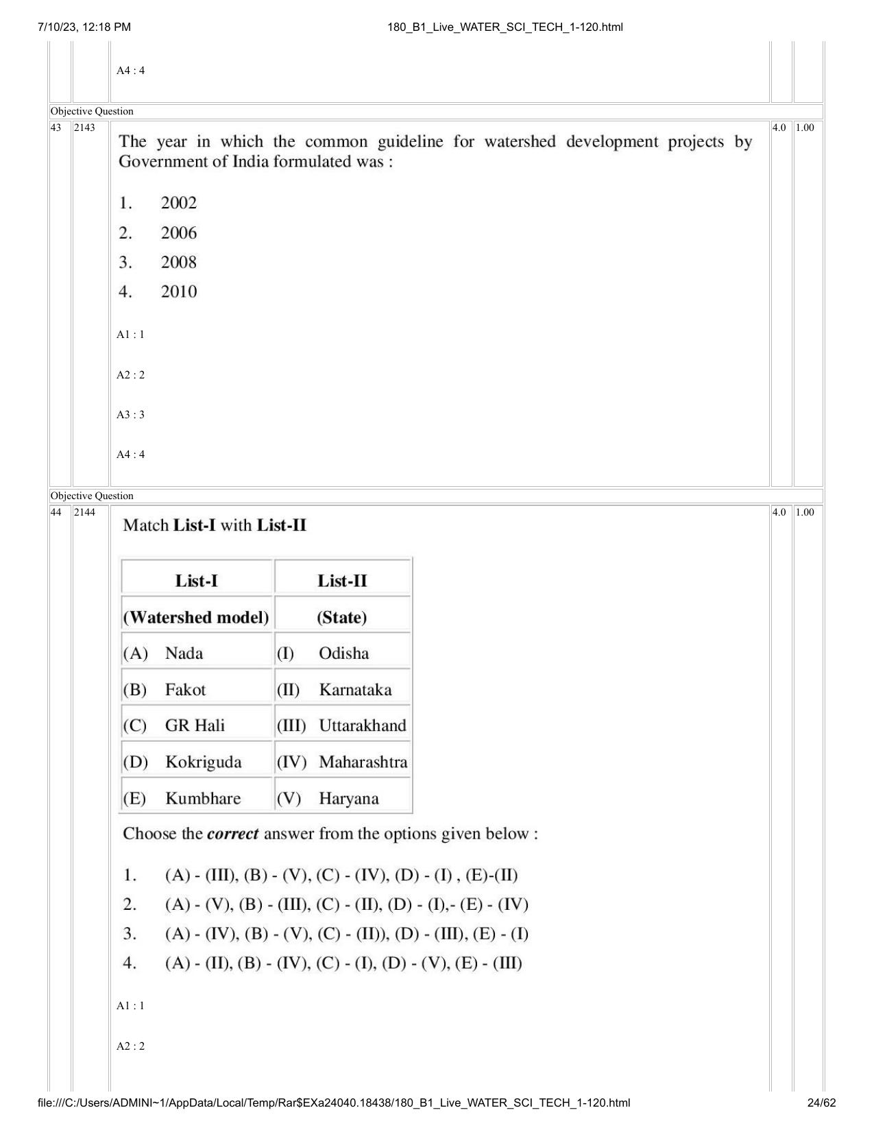 ICAR AIEEA PG 2023 WATER SCIENCE AND TECHNOLOGY Question Paper - Page 24