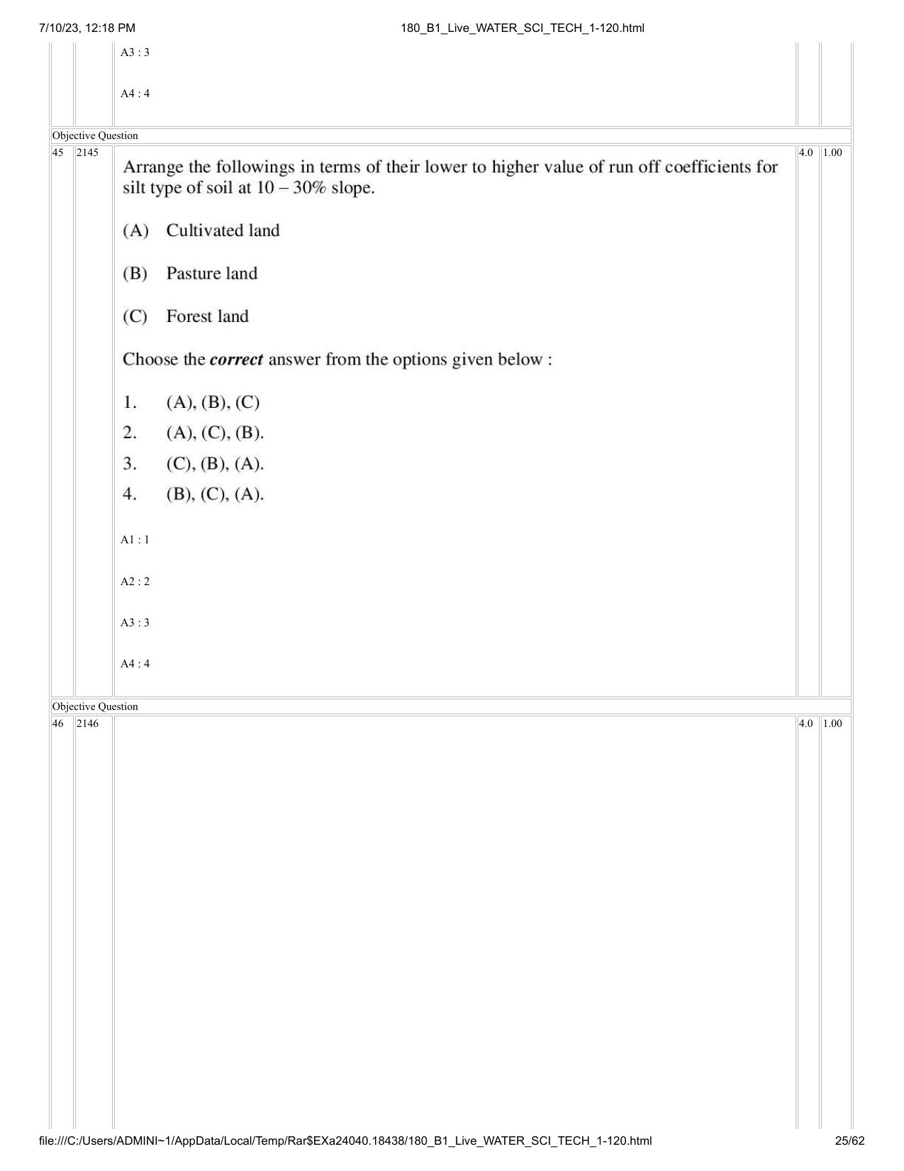ICAR AIEEA PG 2023 WATER SCIENCE AND TECHNOLOGY Question Paper - Page 25