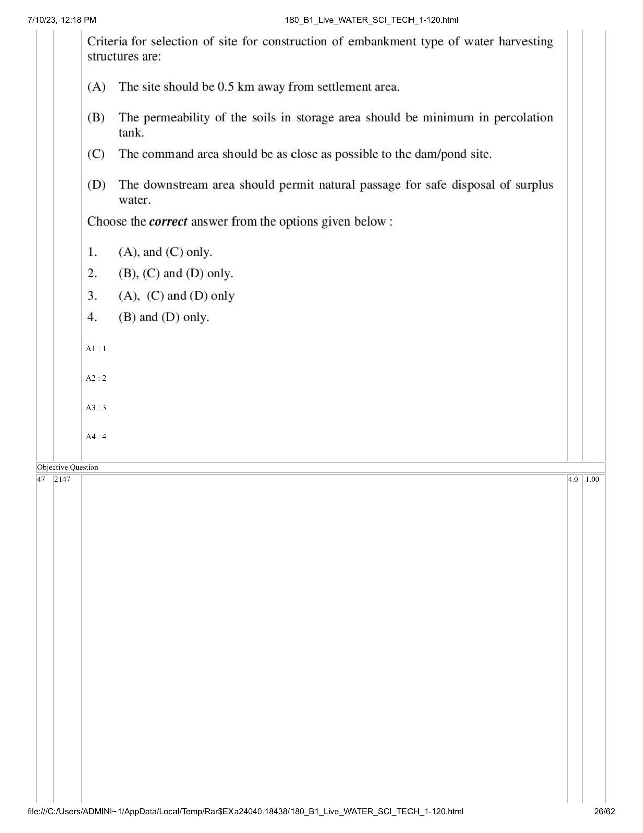 ICAR AIEEA PG 2023 WATER SCIENCE AND TECHNOLOGY Question Paper - Page 26