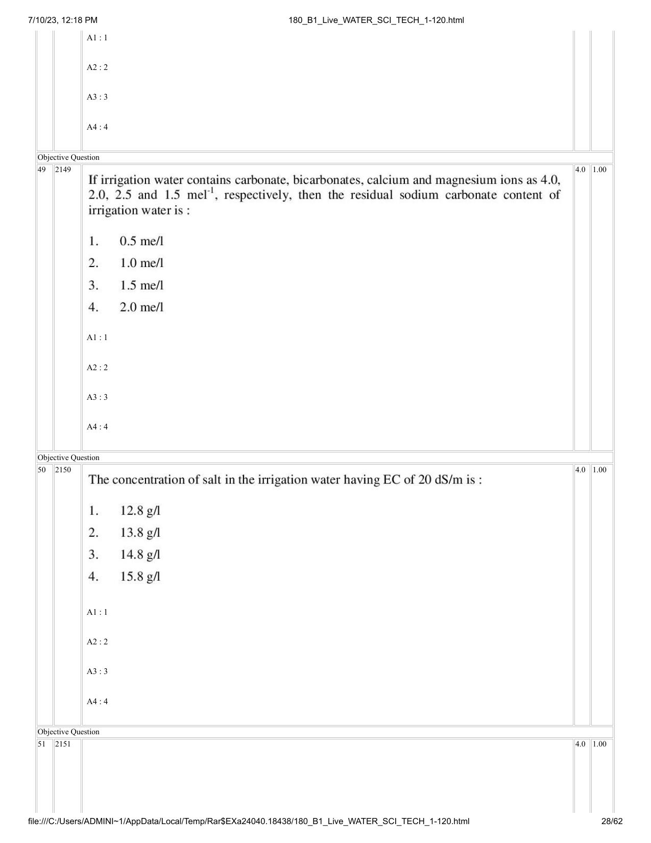 ICAR AIEEA PG 2023 WATER SCIENCE AND TECHNOLOGY Question Paper - Page 28