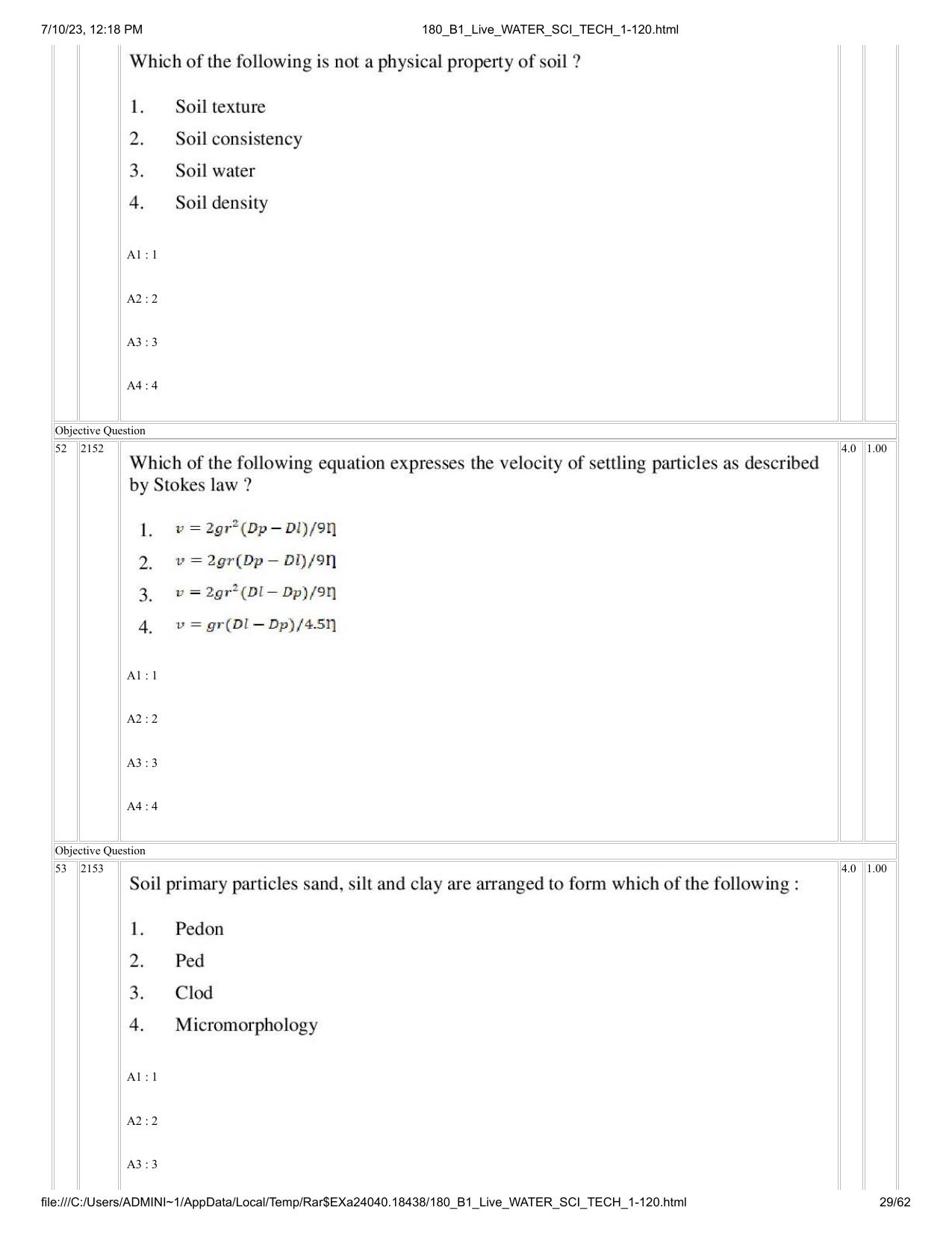 ICAR AIEEA PG 2023 WATER SCIENCE AND TECHNOLOGY Question Paper - Page 29