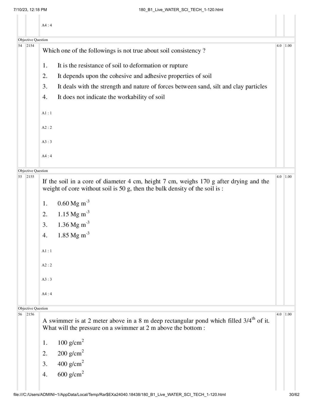 ICAR AIEEA PG 2023 WATER SCIENCE AND TECHNOLOGY Question Paper - Page 30