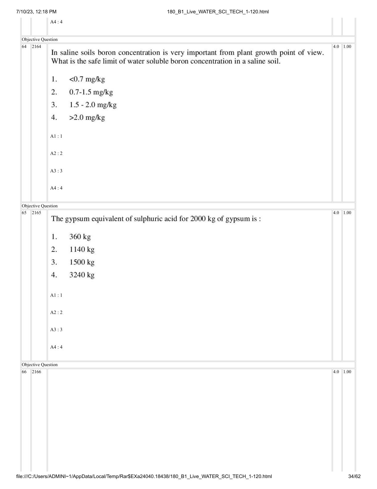 ICAR AIEEA PG 2023 WATER SCIENCE AND TECHNOLOGY Question Paper - Page 34