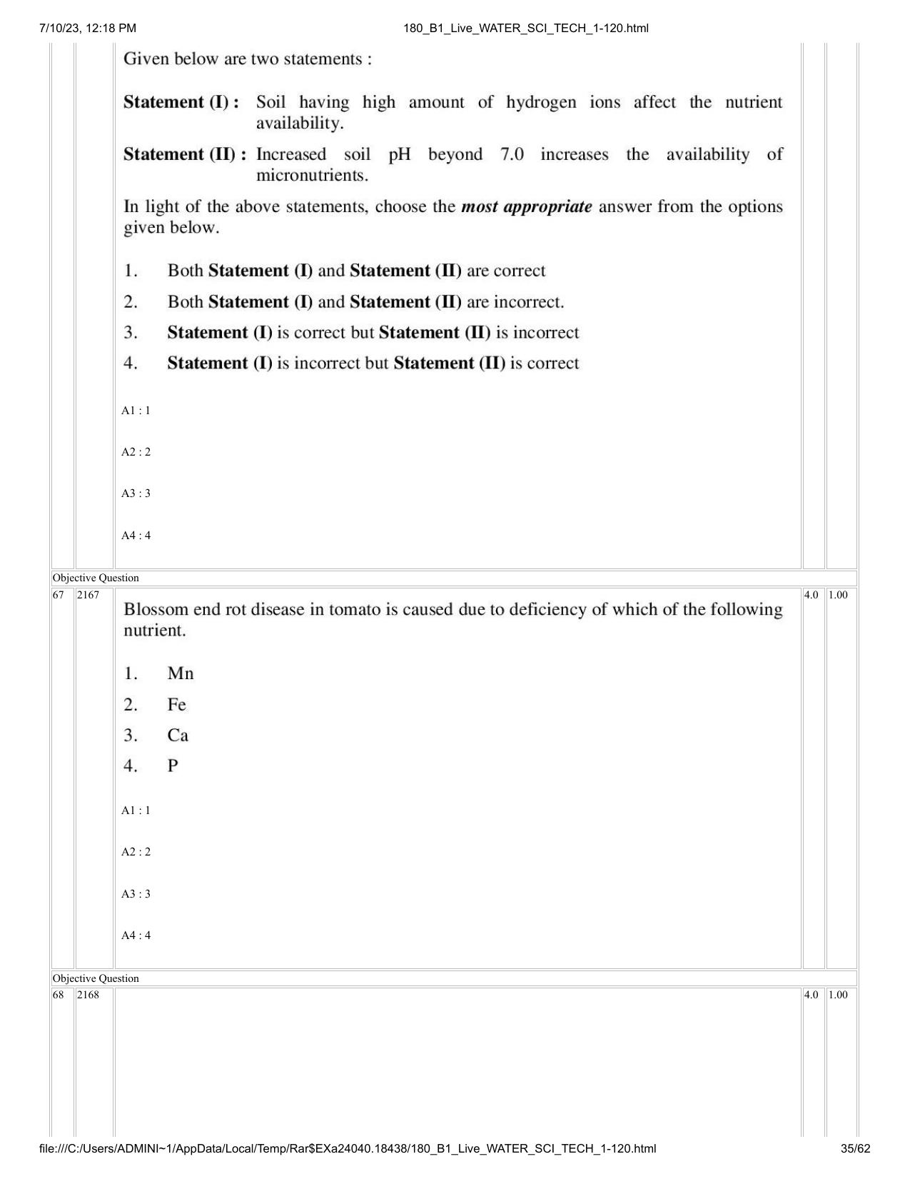ICAR AIEEA PG 2023 WATER SCIENCE AND TECHNOLOGY Question Paper - Page 35