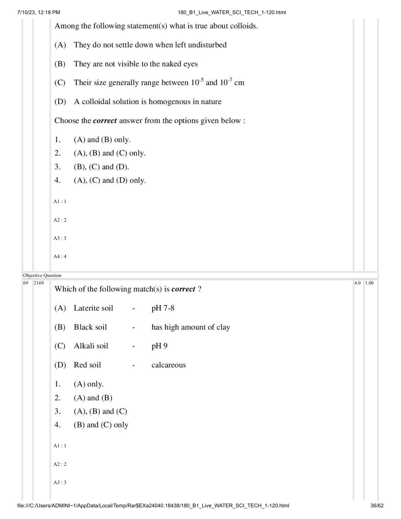 ICAR AIEEA PG 2023 WATER SCIENCE AND TECHNOLOGY Question Paper - Page 36