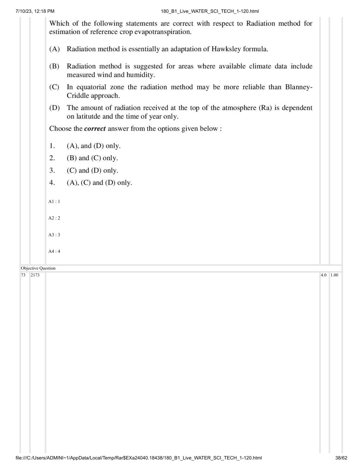 ICAR AIEEA PG 2023 WATER SCIENCE AND TECHNOLOGY Question Paper - Page 38