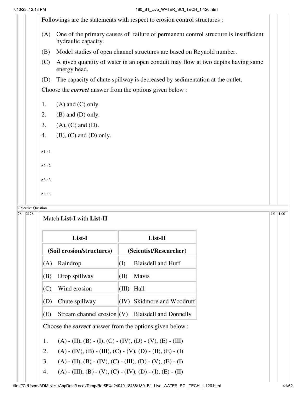 ICAR AIEEA PG 2023 WATER SCIENCE AND TECHNOLOGY Question Paper - Page 41