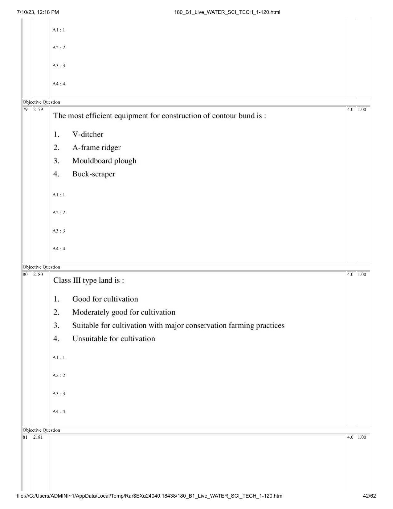 ICAR AIEEA PG 2023 WATER SCIENCE AND TECHNOLOGY Question Paper - Page 42