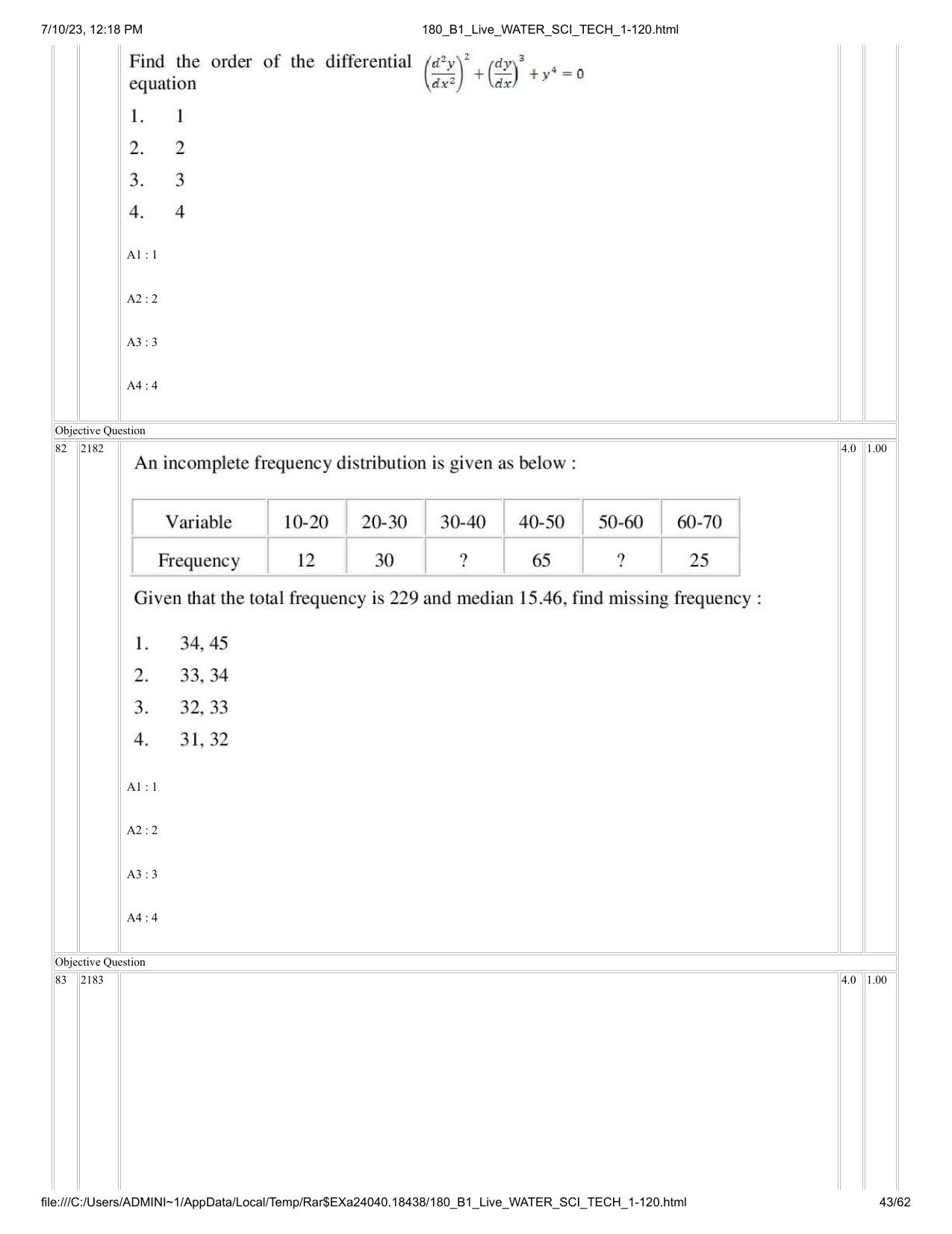 ICAR AIEEA PG 2023 WATER SCIENCE AND TECHNOLOGY Question Paper - Page 43