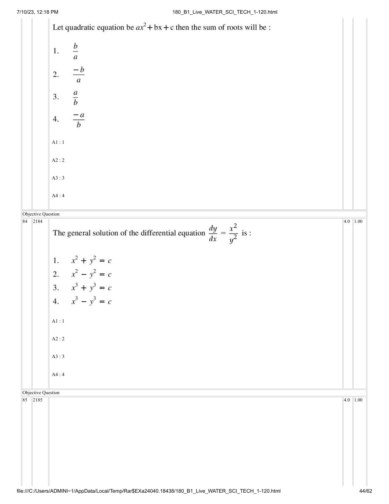ICAR AIEEA PG 2023 WATER SCIENCE AND TECHNOLOGY Question Paper - Page 44
