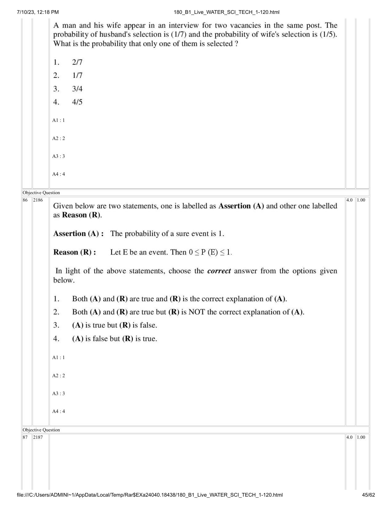 ICAR AIEEA PG 2023 WATER SCIENCE AND TECHNOLOGY Question Paper - Page 45