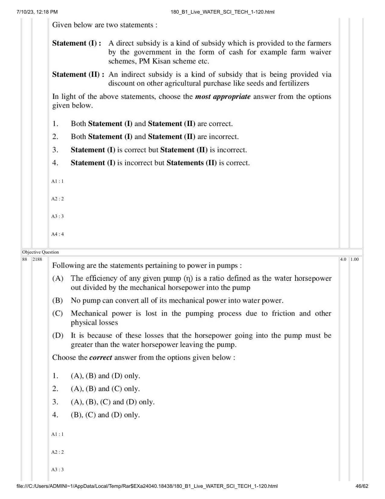 ICAR AIEEA PG 2023 WATER SCIENCE AND TECHNOLOGY Question Paper - Page 46