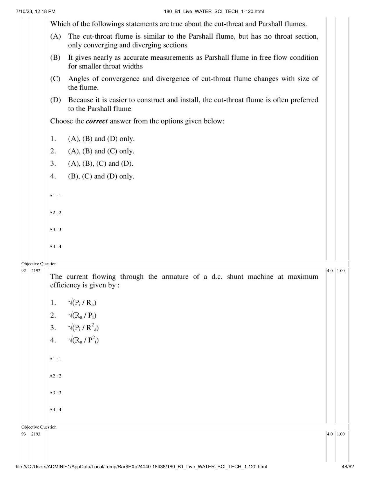 ICAR AIEEA PG 2023 WATER SCIENCE AND TECHNOLOGY Question Paper - Page 48