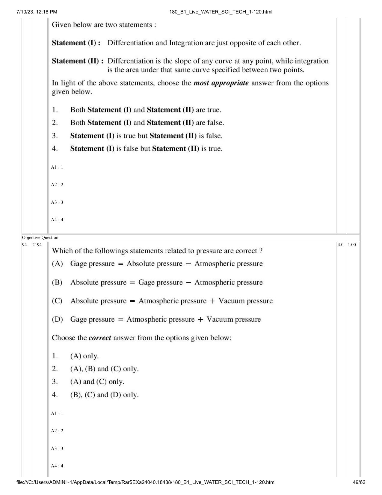 ICAR AIEEA PG 2023 WATER SCIENCE AND TECHNOLOGY Question Paper - Page 49