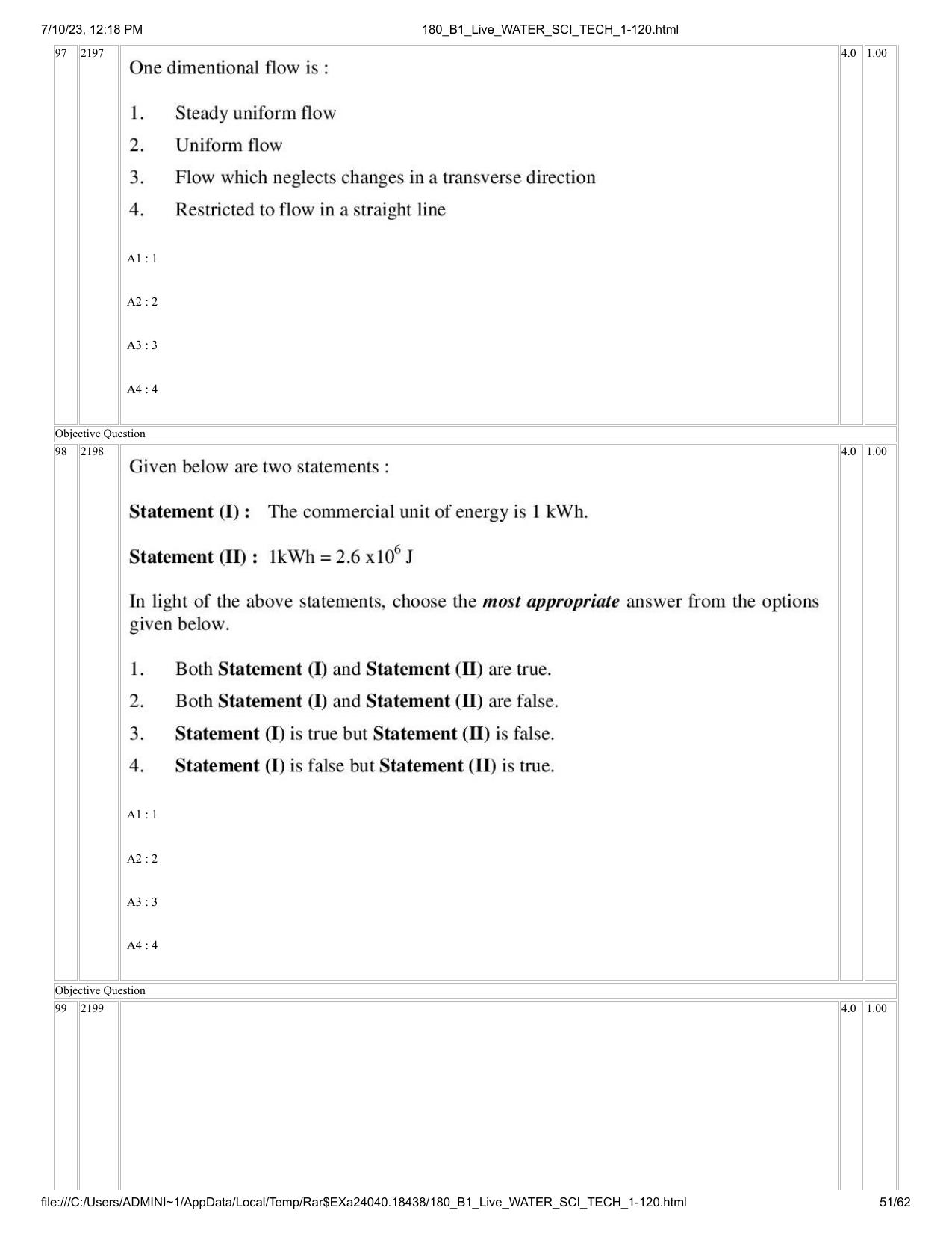 ICAR AIEEA PG 2023 WATER SCIENCE AND TECHNOLOGY Question Paper - Page 51