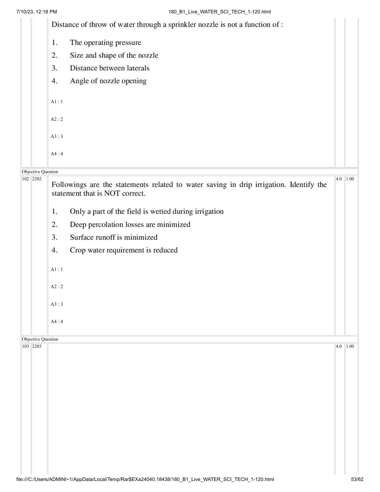 ICAR AIEEA PG 2023 WATER SCIENCE AND TECHNOLOGY Question Paper - Page 53
