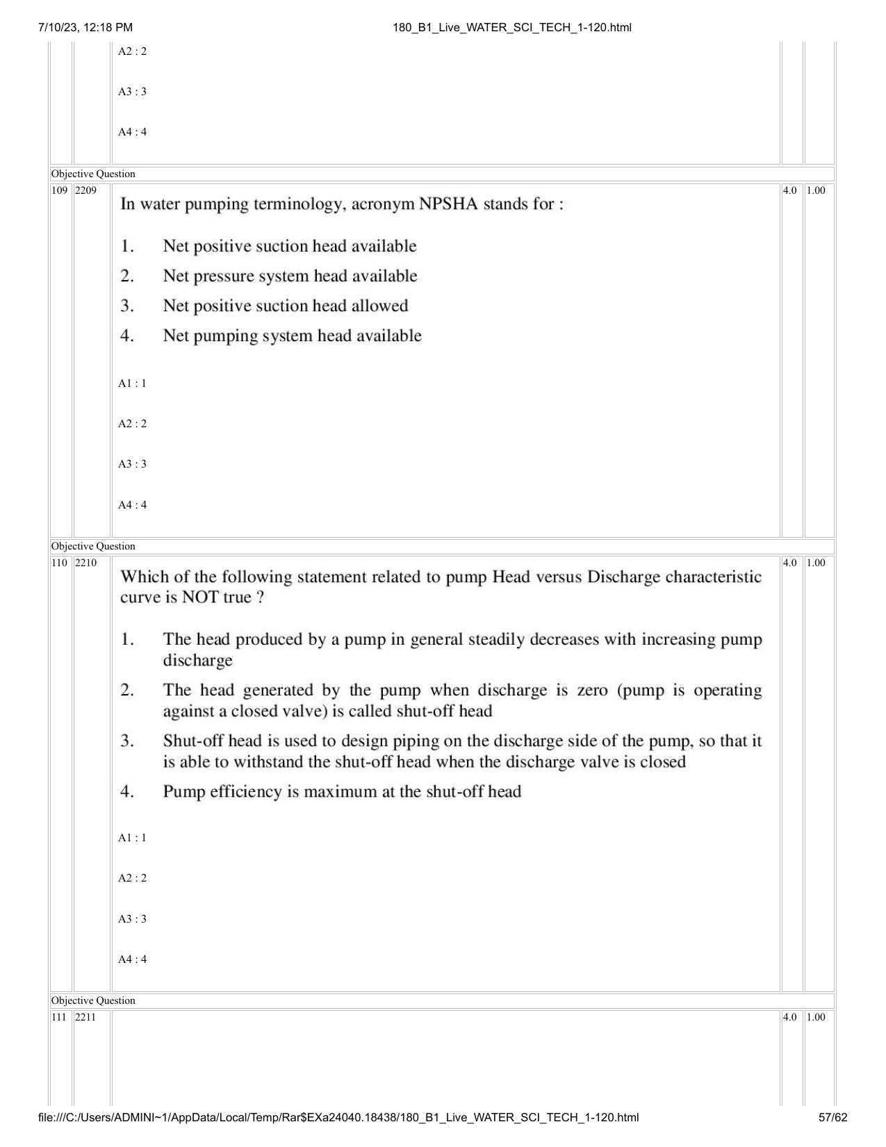 ICAR AIEEA PG 2023 WATER SCIENCE AND TECHNOLOGY Question Paper - Page 57