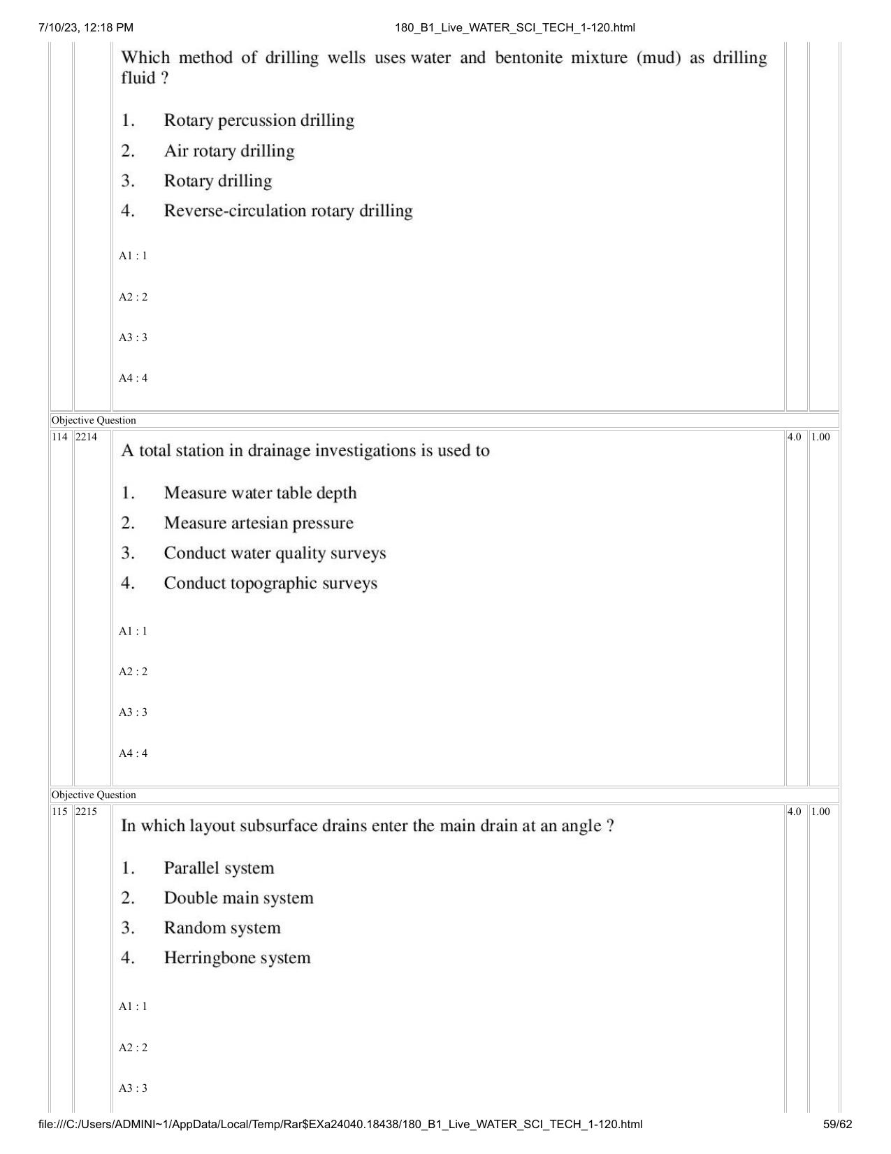 ICAR AIEEA PG 2023 WATER SCIENCE AND TECHNOLOGY Question Paper - Page 59