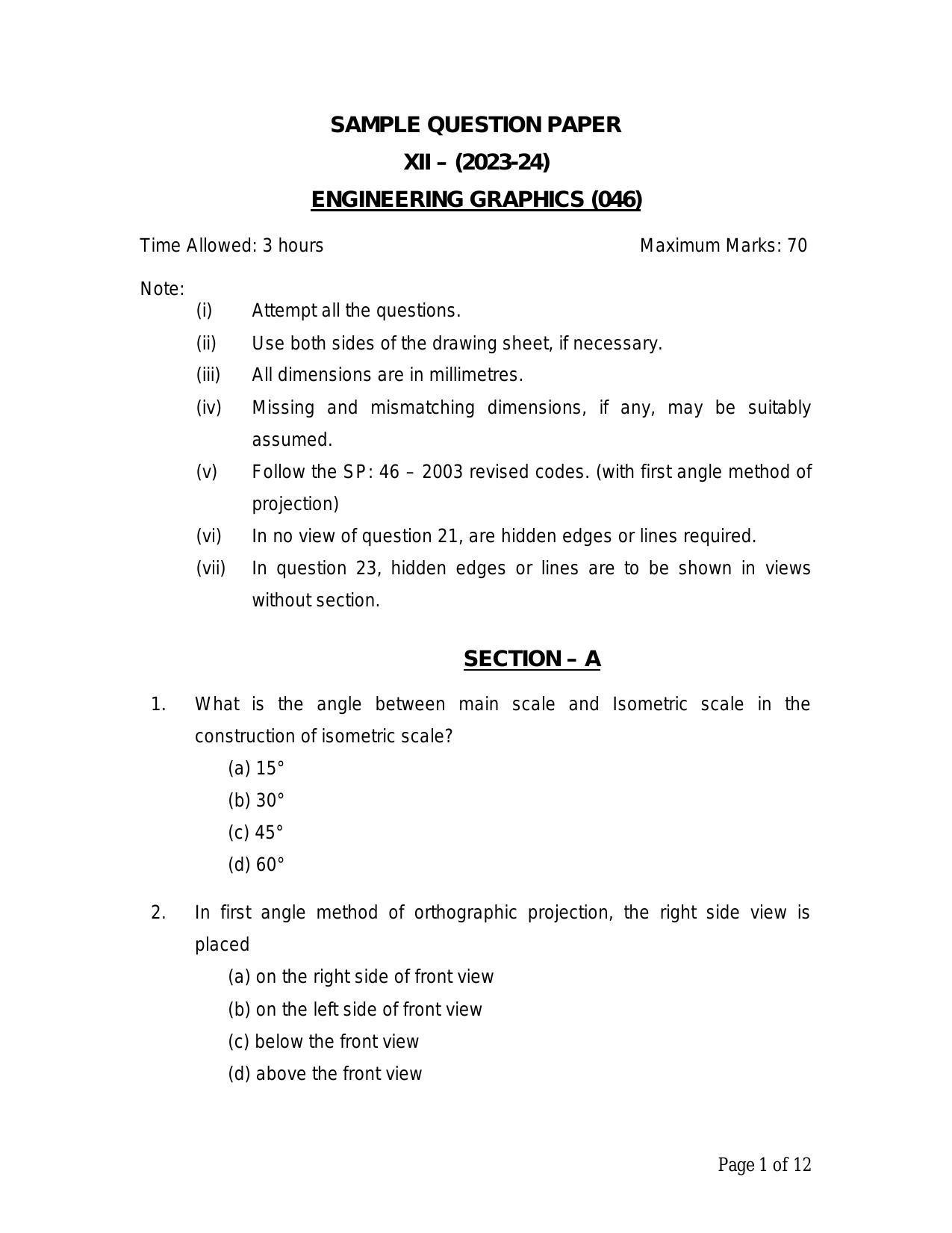 CBSE Class 12 Engg. Graphic Sample Paper 2024 - Page 1