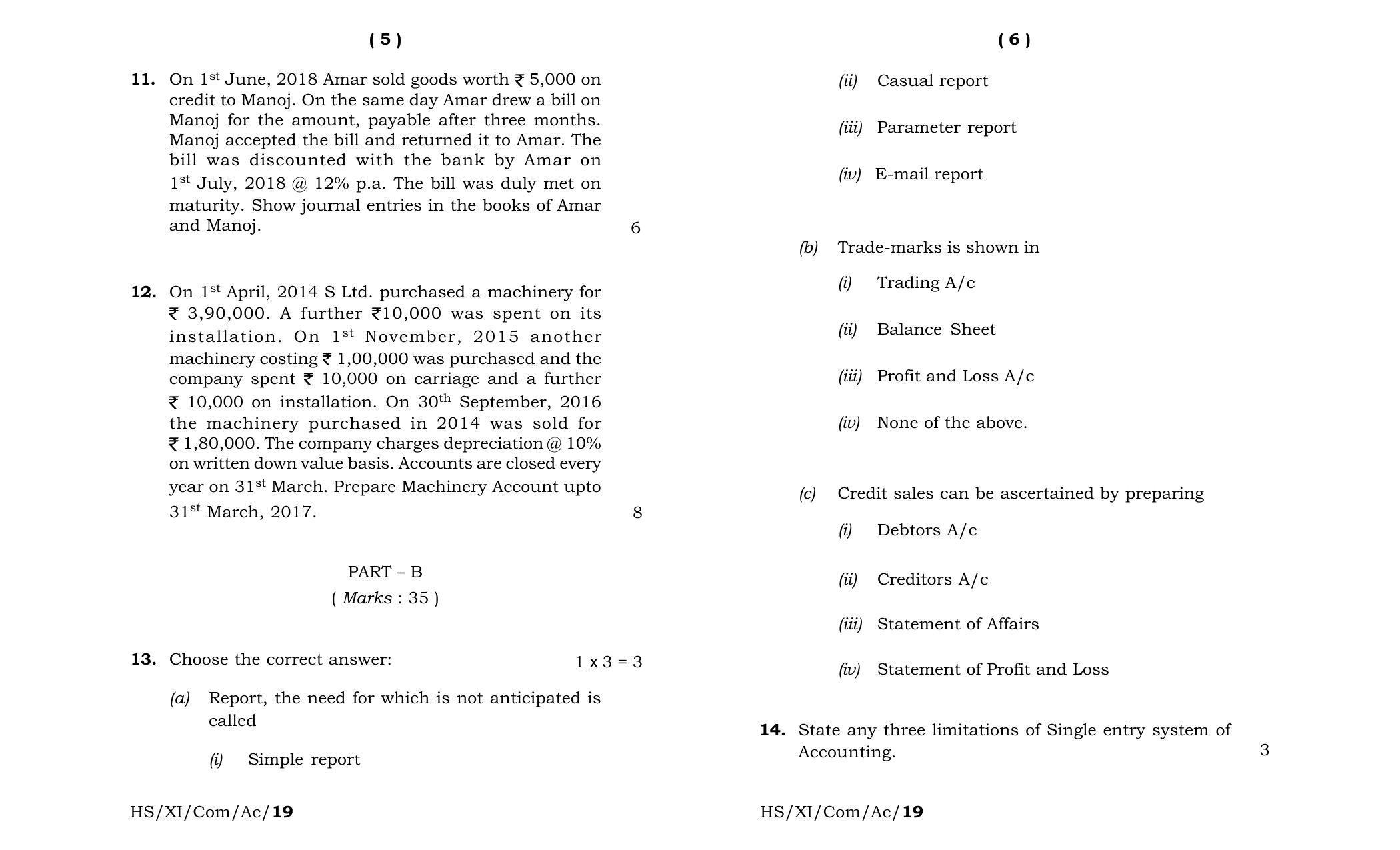 Meghalaya Board (MBOSE) Class 11 Accountancy 2019 Question Paper - Page 3