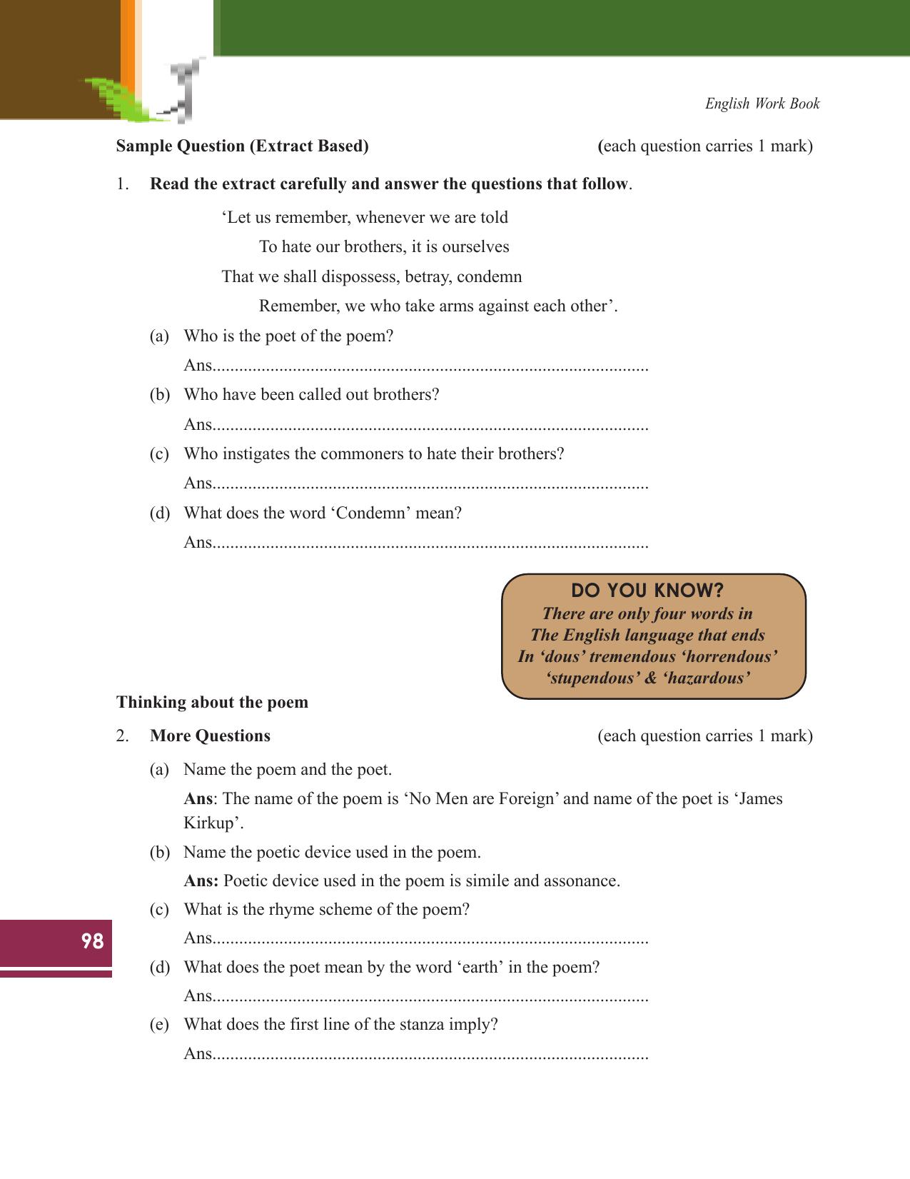 Tripura Board Class 9 English Workbooks - Page 98