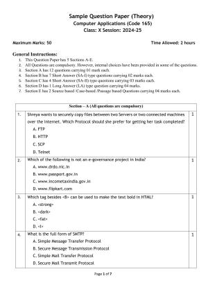 CBSE Class 10 Computer Application Sample Paper 2025