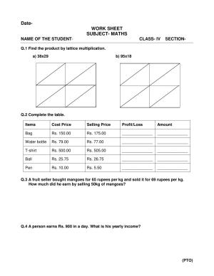 Worksheet for Class 4 Maths Assignment 94