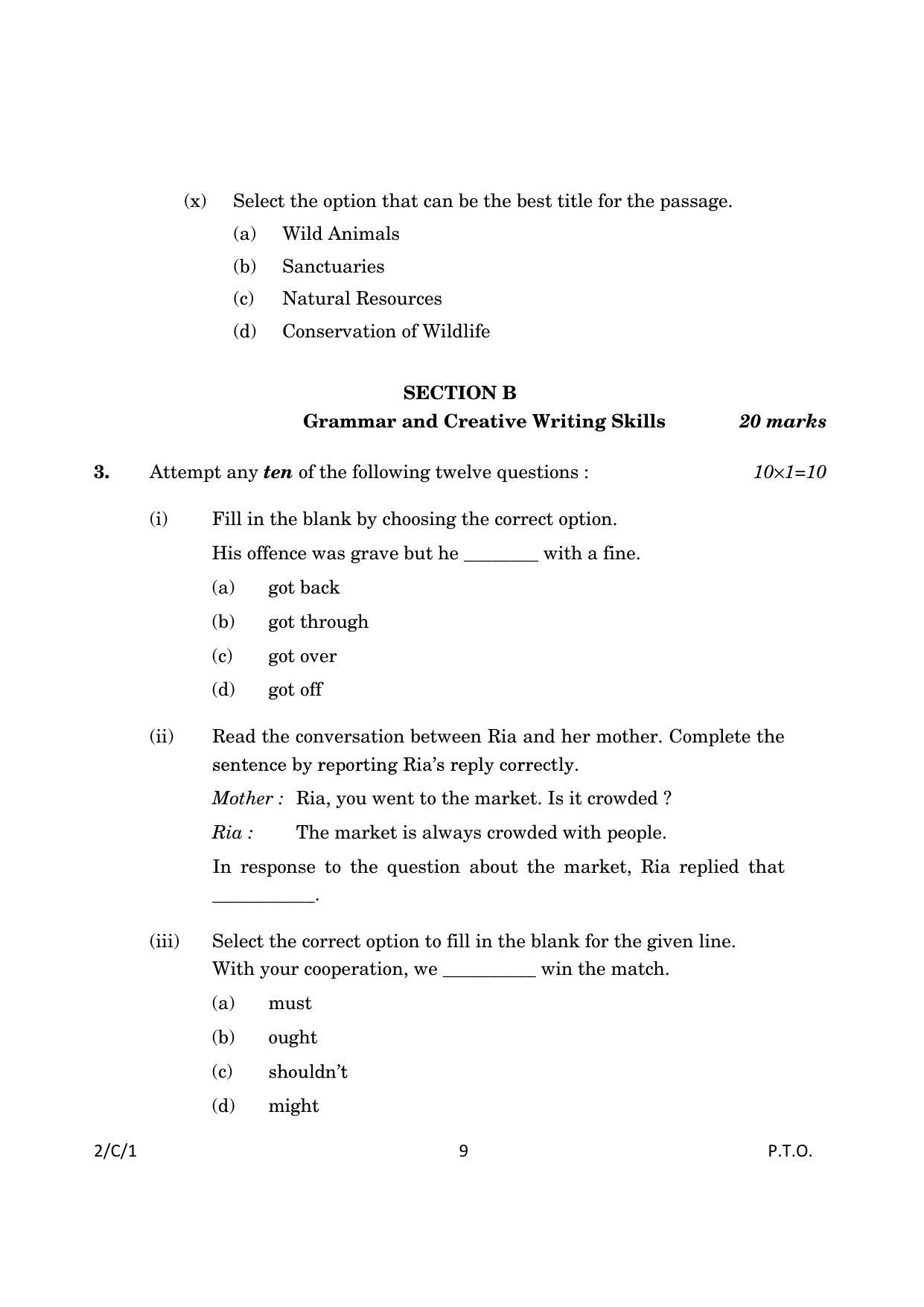 CBSE Class 10 2-1_English Language And Literature 2023 (Compartment) Question Paper - Page 9
