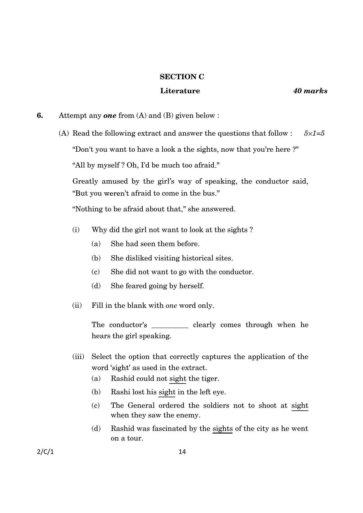 CBSE Class 10 2-1_English Language And Literature 2023 (Compartment) Question Paper - Page 14