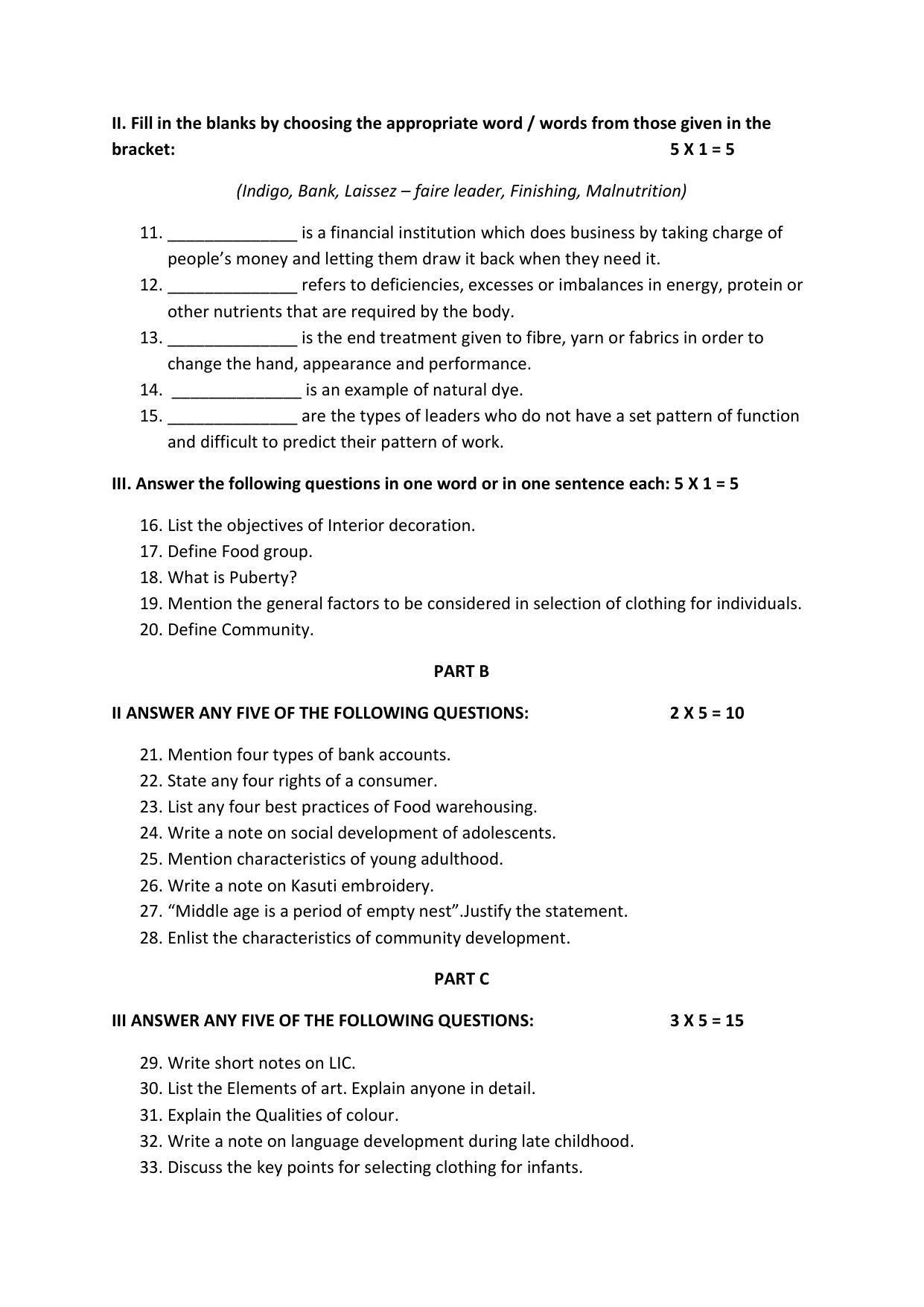 Karnataka II PUC Home Science Model Question Paper 2023 - Page 3