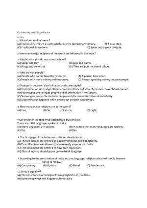 CBSE Worksheets for Class 6 Social Science Diversity and Discrimination Assignment