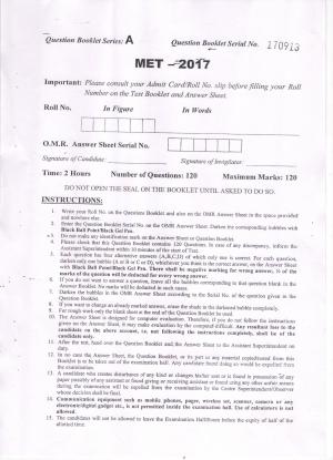 PU MET 2017 Question Booklet with Key