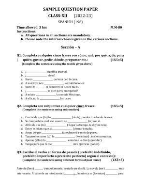 CBSE Class 12 Spanish Sample Paper 2023