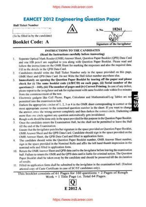 TS EAMCET 2012 Question Paper 