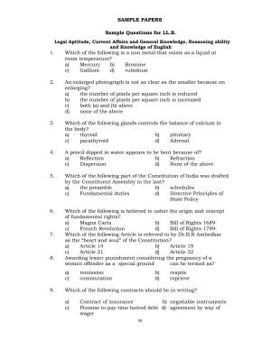 PU LLB Sample Papers