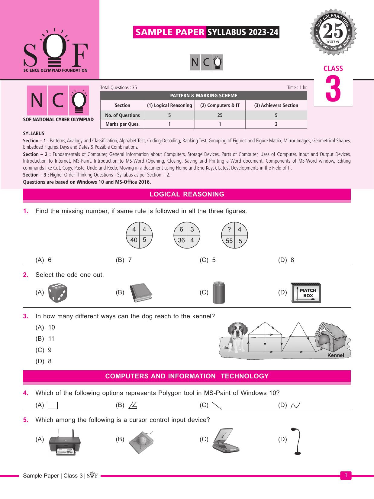 SOF NCO 2024 Class 3 Sample Paper - Page 1