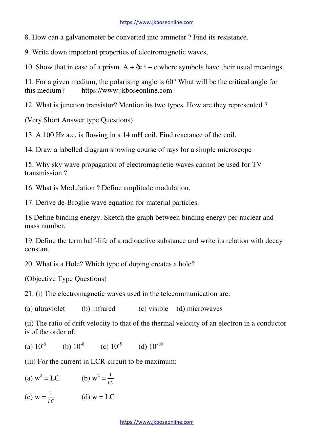 JKBOSE Class 12 Physics Question Papers 2016 (11019-X) - Page 2
