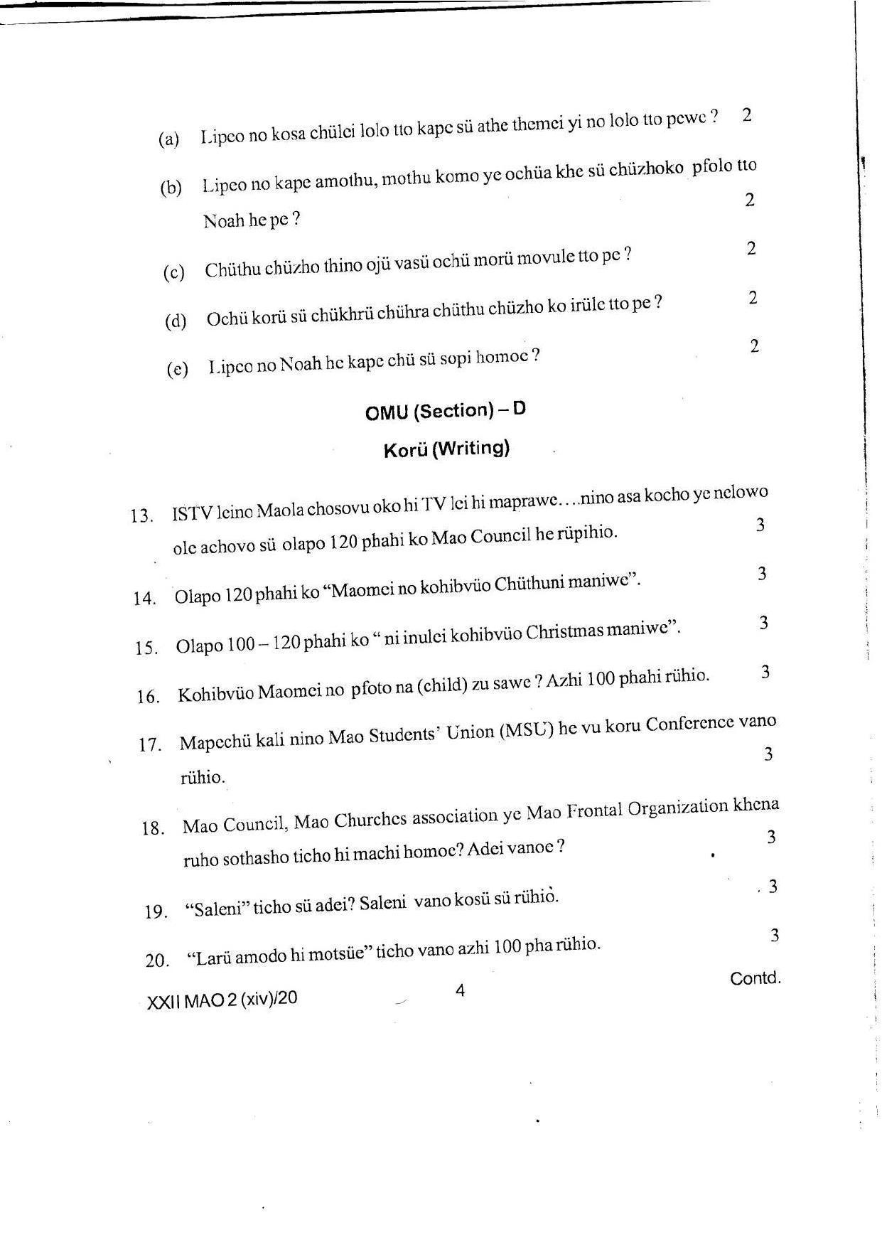 COHSEM Class 12 Mao-La Question Papers 2020 - Page 4
