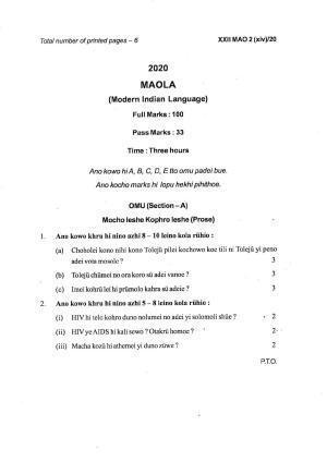 COHSEM Class 12 Mao-La Question Papers 2020