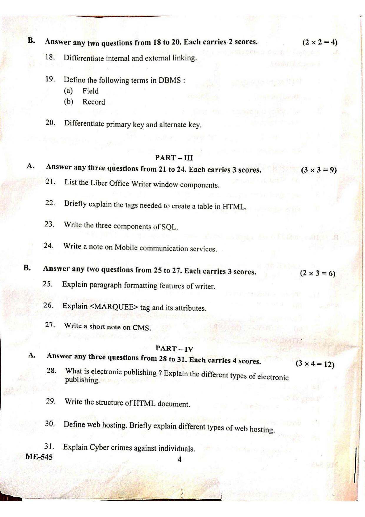  Kerala Plus Two 2022 Computer Applications (Humanities) Model Question Paper - Page 4