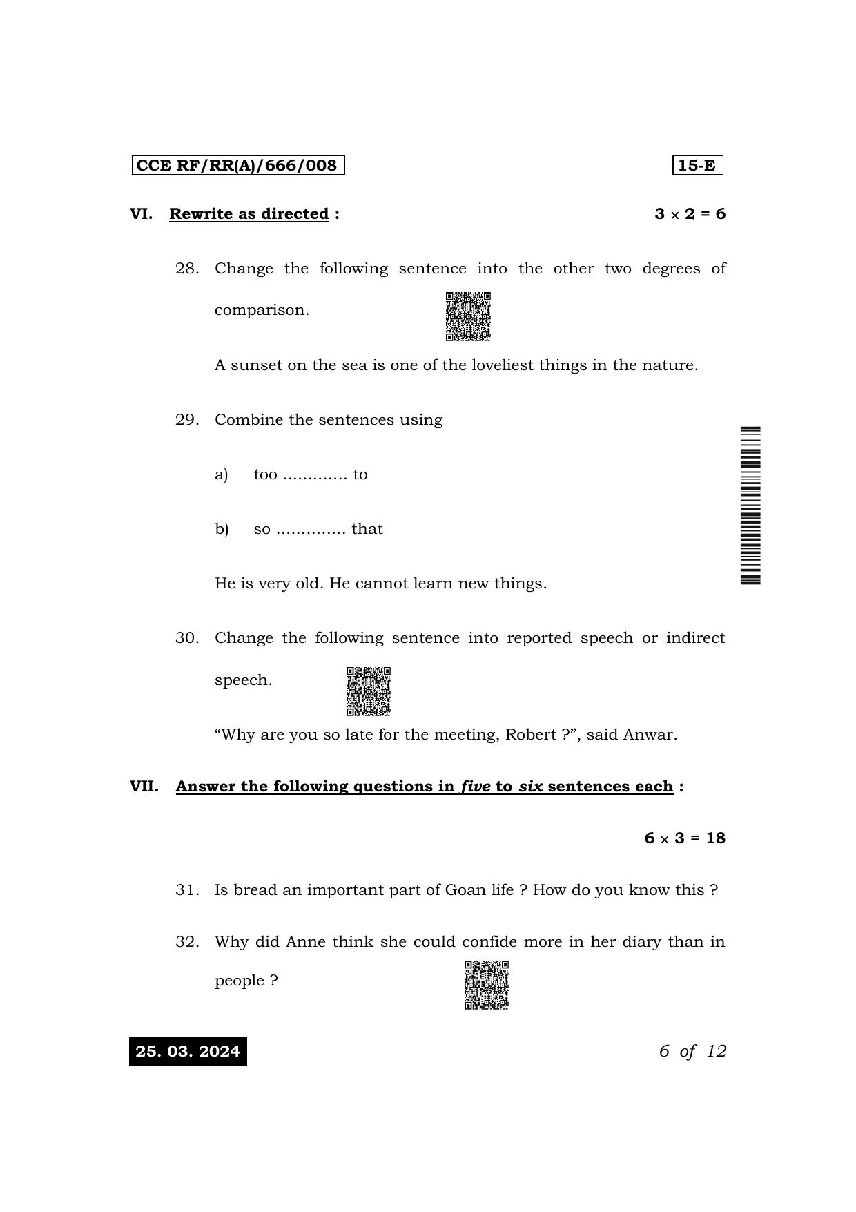 Karnataka SSLC First Language English (NCERT) Exam 1 Question Paper 2024 (A Version) - Page 6