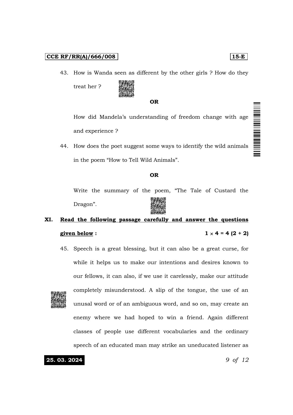 Karnataka SSLC First Language English (NCERT) Exam 1 Question Paper 2024 (A Version) - Page 9