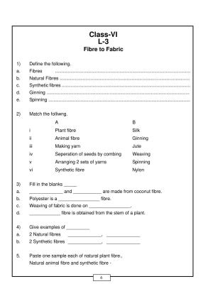 CBSE Worksheets for Class 6 Fibre to Fabric Assignment