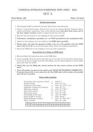 LPU NEST Question Papers 2015 SET A
