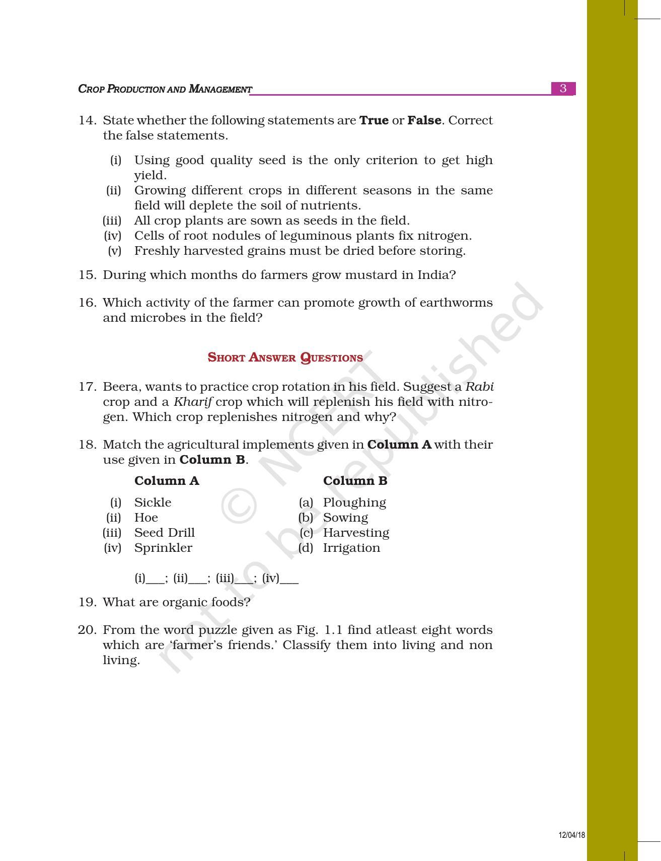 NCERT Exemplar Book for Class 8 Science Chapter 1 Crop Production and ...