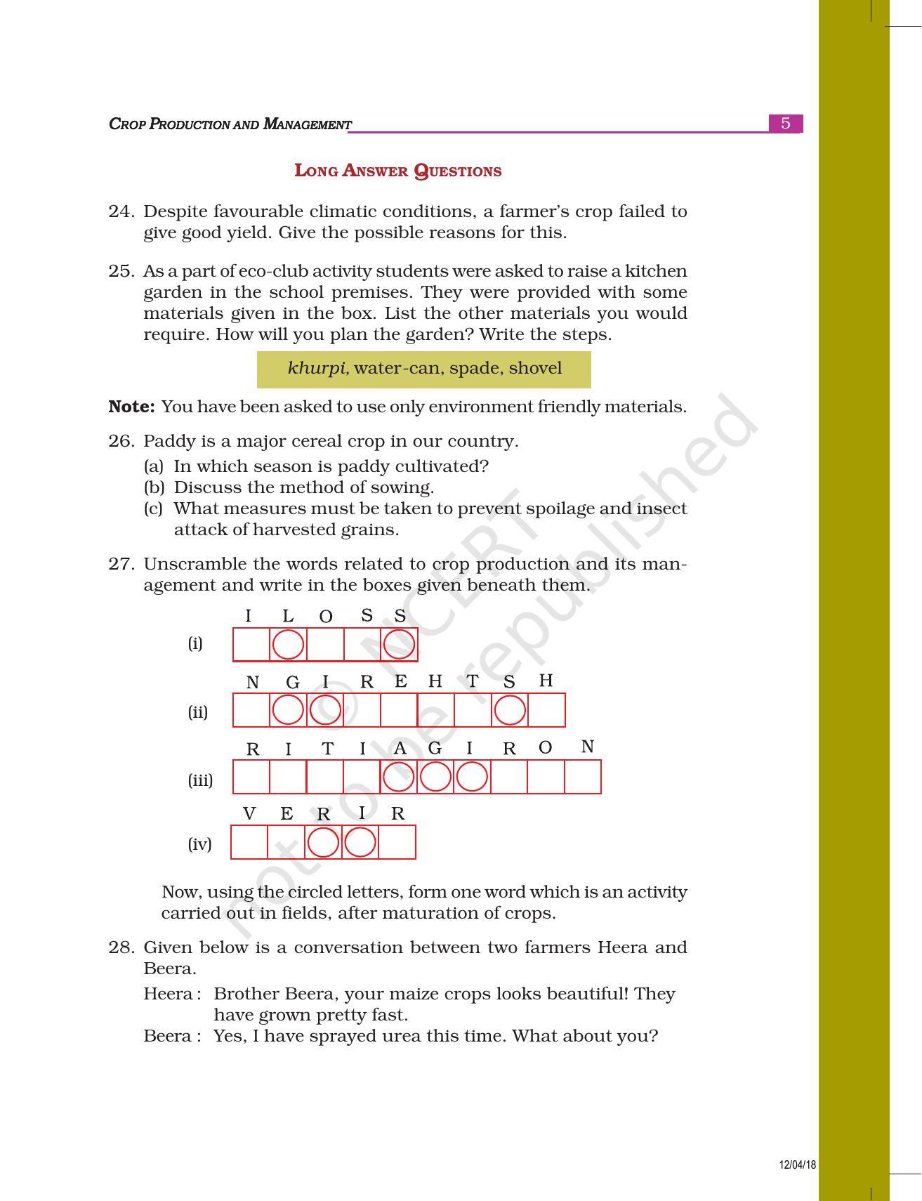 NCERT Exemplar Book for Class 8 Science: Chapter 1-Crop Production and Management - Page 5