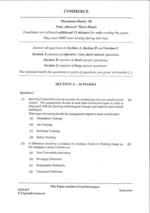 ISC Class 12 Commerce 2024 Question Paper