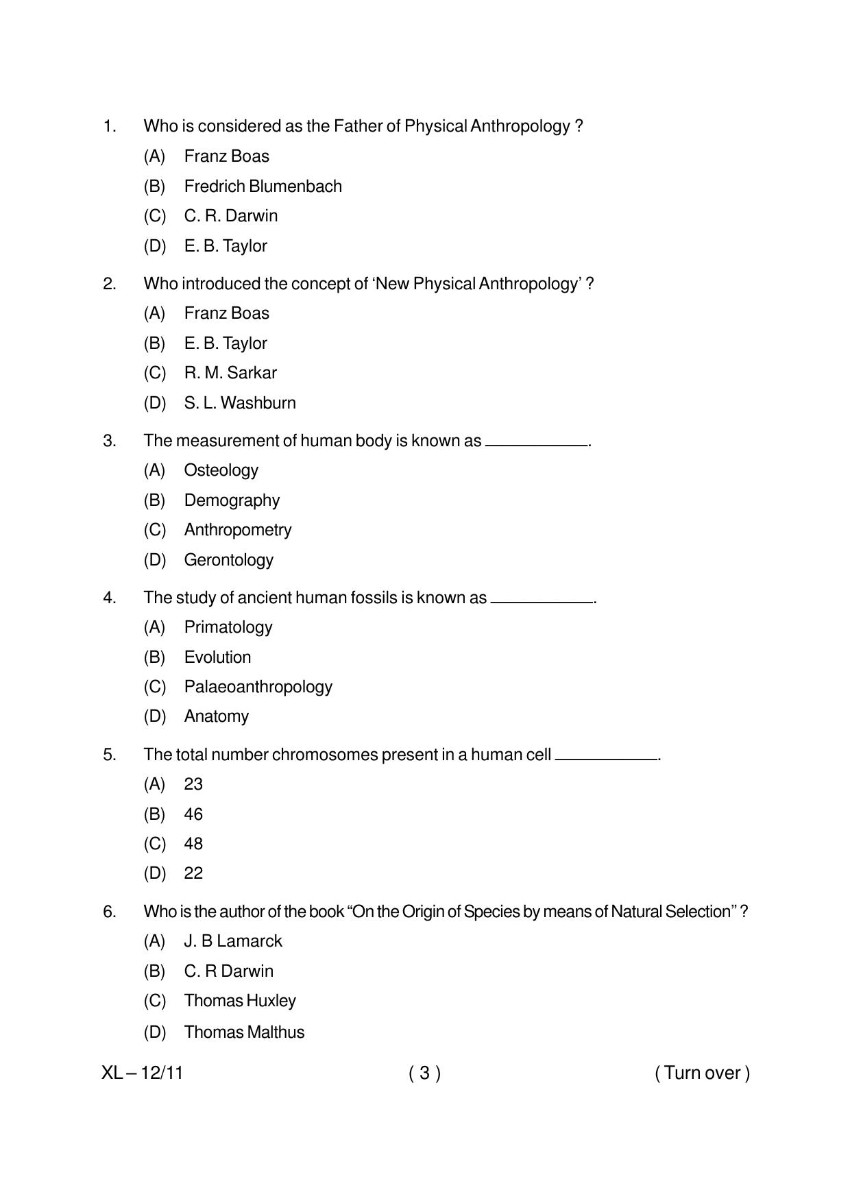 Odisha CPET ANTHROPOLOGY(ARTS) 2020 Question Paper - Page 3