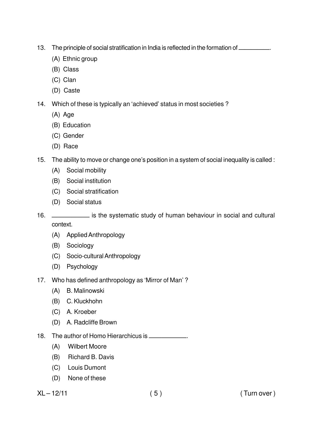 Odisha CPET ANTHROPOLOGY(ARTS) 2020 Question Paper - Page 5