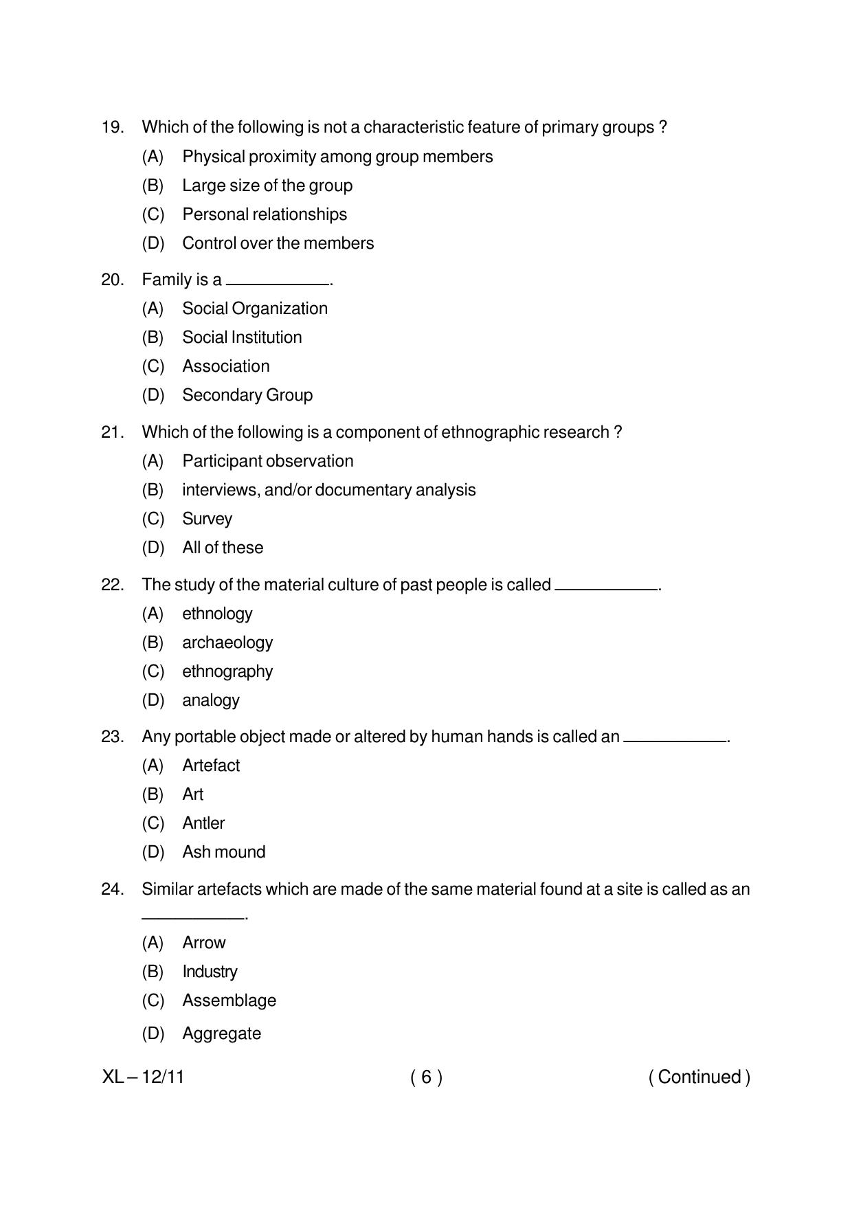 Odisha CPET ANTHROPOLOGY(ARTS) 2020 Question Paper - Page 6